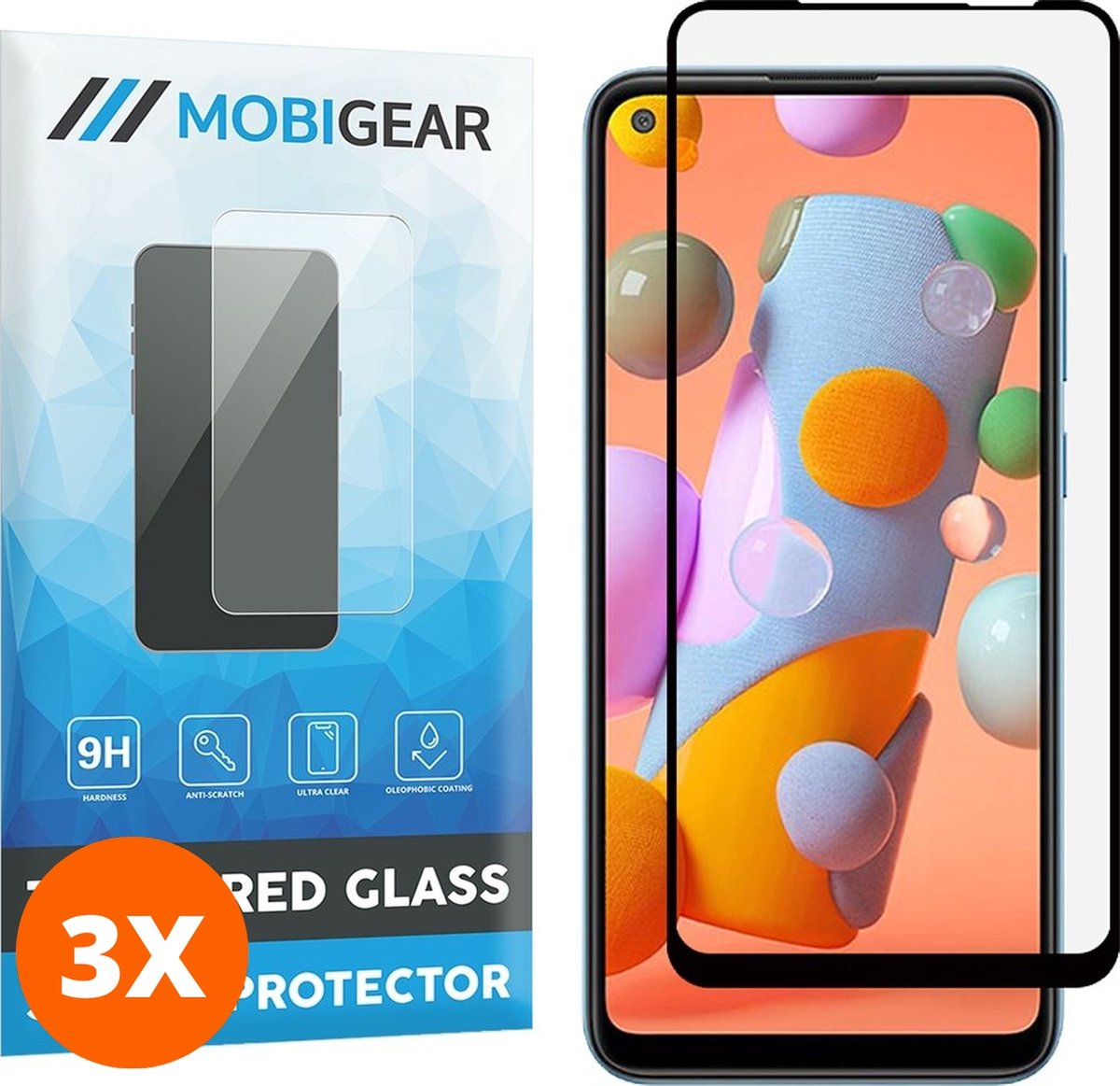 Mobigear Screenprotector geschikt voor Samsung Galaxy A11 Glazen | Mobigear Premium Screenprotector - Case Friendly - Zwart (3-Pack)