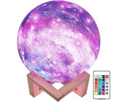 foto van 3D Galaxy Maan Lamp 2023 | 16 Dimbare LED Kleuren met Afstandsbediening | Accu 15 tot 89 uur | Tafellamp - Galaxy lamp - Moon Lamp - Sterrenlamp - Galaxy Projector - Sterrenhemel Projector |