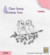 CT043 Nellie Snellen Christmas time clear stamp - Celebrating Christmas - stempel kerst vogels op tak met kerstmuts
