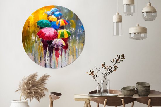 WallCircle - Stickers muraux - Cercle de papier peint - Peinture - Parapluie - Peinture à l'huile - ⌀ 120 cm - Cercle mural - Autocollant - Sticker papier peint rond XXL