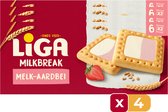 Liga milkbreak melk-aardbei - 245 gr - 4 Stuks - Snack - Koek - Voordeelverpakking