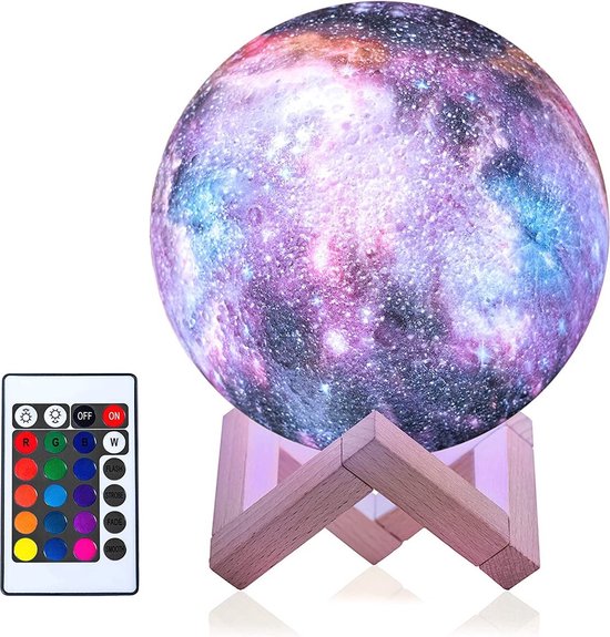 Lampe Galaxy - Moon Lamp - 20 CM - Lampe de table - 16 couleurs - 9 positions de gradation - Lampe de nuit - Imprimé en 3D - Matériau durable - Lampe de table - Lampe de nuit - Couleurs LED avec télécommande