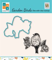 HDCS014 - snijmal + stempel - Nellie Snellen - set tuin vogel op bloesem tak - diecut with clearstamp bird