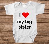 Soft Touch Rompertje met tekst - I love my big sister | Baby rompertje met leuke tekst | | kraamcadeau | 0 tot 3 maanden | GRATIS verzending