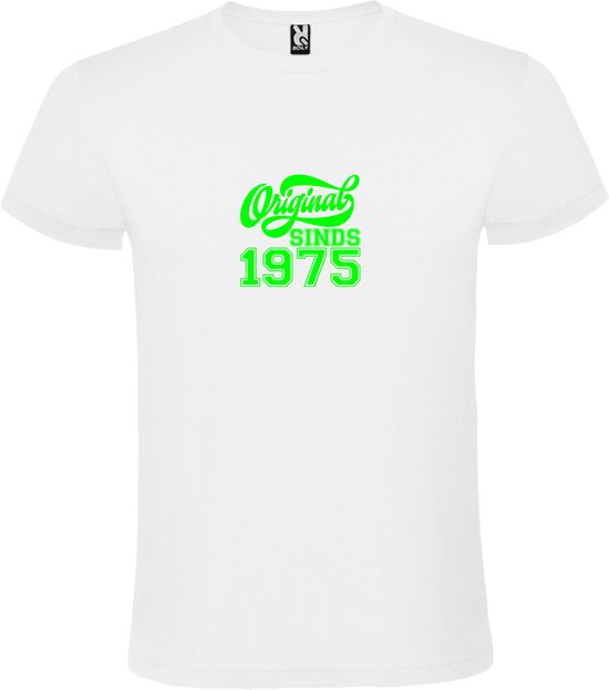 Wit T-Shirt met “Original Sinds 1975 “ Afbeelding Neon Groen Size XXXL