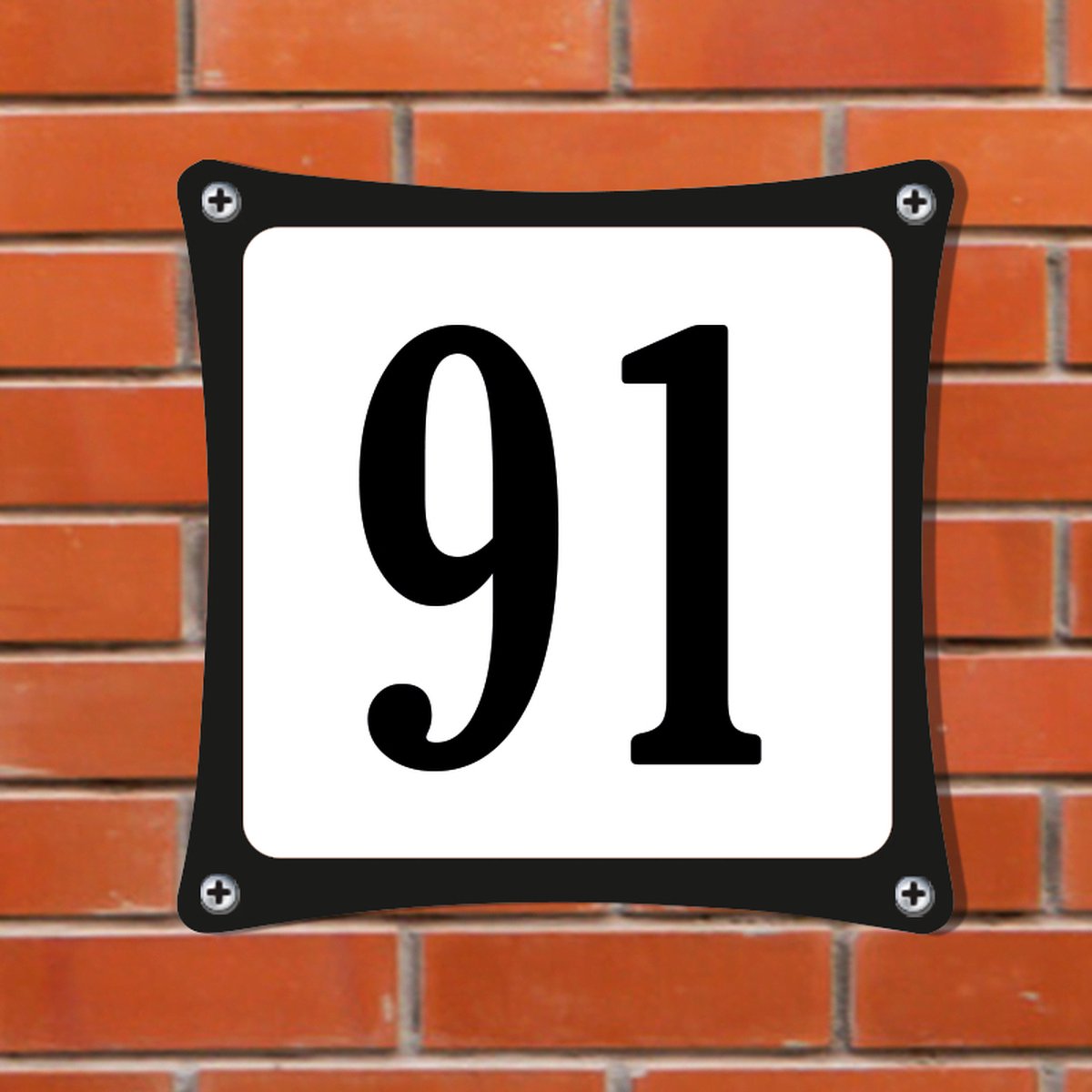 Namengigant Huisnummerbord Emaille-Look - Nummer 91 - Standaard - 10 x 10 cm | incl. schroeven