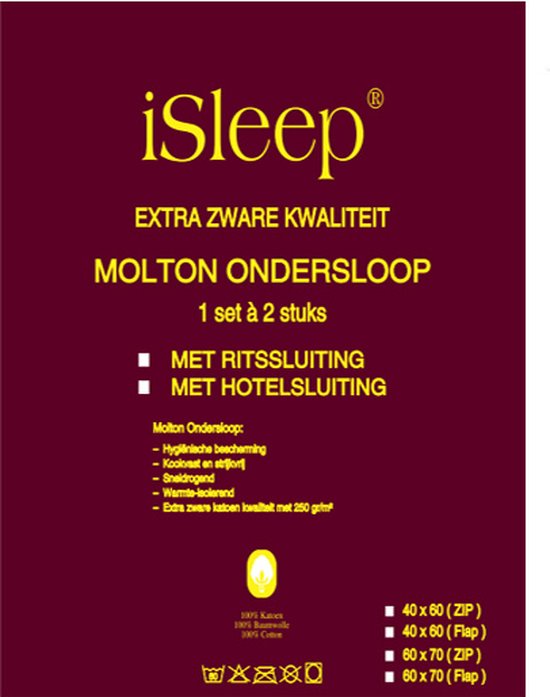 Emballage iSleep taie de protection molleton lot de 2 pièces avec fermeture éclair et rabat.