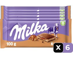 foto van Milka Chocolade Reep Karamel - 100 g - 6 Stuks - Chocolade - Reep - Voordeelverpakking