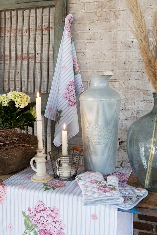 Clayre & Eef Serviettes Coton set de 6 40x40 cm Bleu Rose Hortensia