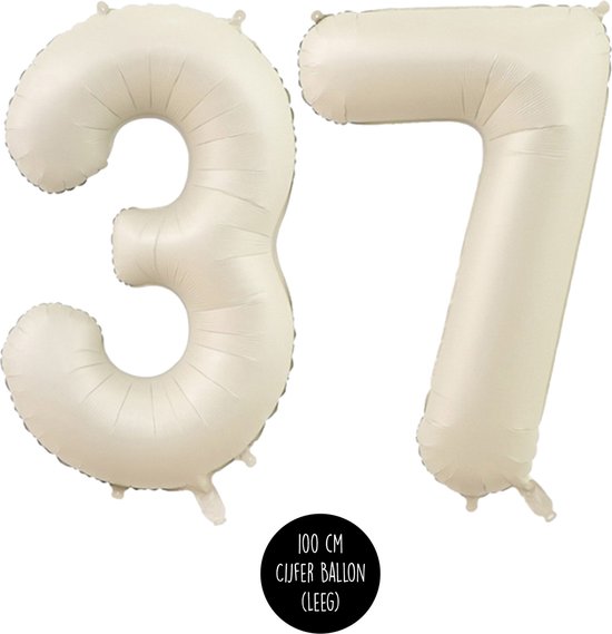 Cijfer Helium Folie ballon XL - 37 jaar cijfer -Beige - Caramel - Satijn - Nude - 100 cm - leeftijd 37 jaar feestartikelen verjaardag