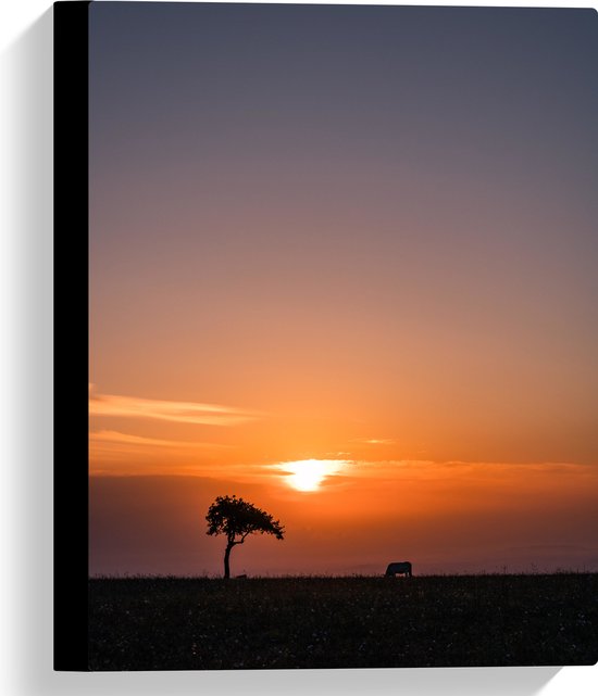 Canvas - Landschap - Wei - Boom - Dier - Zonsondergang - Gras - 30x40 cm Foto op Canvas Schilderij (Wanddecoratie op Canvas)