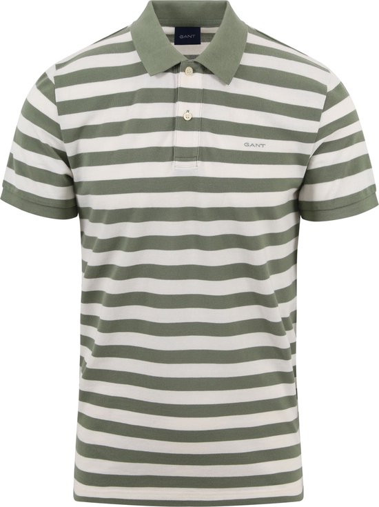 Gant - Polo Strepen Groen - Regular-fit - Heren Poloshirt Maat L