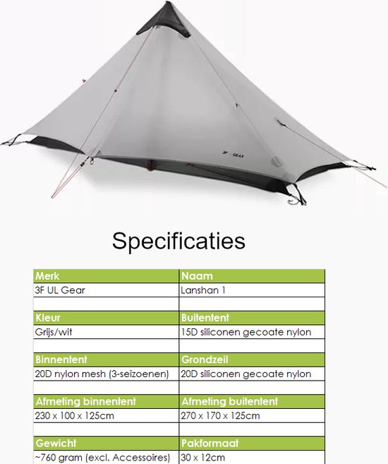 3F UL GEAR® Tente 1 personne - Ultra légère - Tente de trekking 3 saisons  -... | bol