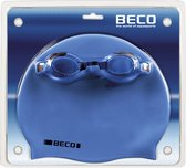 BECO zwembril setje, zwembril Barcelona met badmuts blauw/grijs