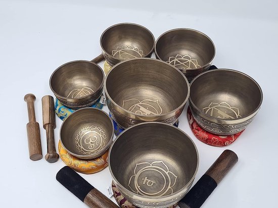 Tibetaanse klankschaalset - gemakkelijk te spelen authentiek handgemaakt voor meditatie geluid 7 chakra genezing door Himalayan Bazaar (zwart en rood