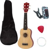 Kaila UK-5 + Warwick UK-1 stemmer met stemapparaat, plectrum, snaren en opberg hoes naturel houtlook ukulele set - starter set - complete ukulele set