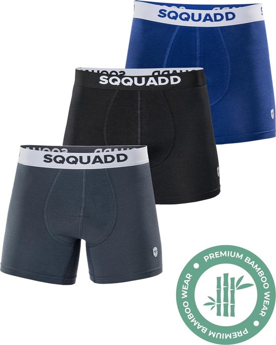 SQQUADD® Bamboe Ondergoed Heren - 3-pack Boxershorts - Maat L - Comfort en Kwaliteit - Voor Mannen - Bamboo - Zwart/Grijs/Blauw