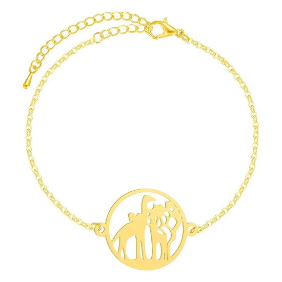 GoedeDoelen.Shop | Armband Giraf Gold | Giraffe Armband | RVS Armband | Polsmaat Tot 20 CM | Vriendschapsarmband | Statement Armband | Unisex Armband | Wildlife | Moeder Kind Armband | Wellness-House