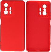 Hoesje Geschikt voor Xiaomi 11T - 2.0mm Dikke Fashion Telefoonhoesje Backcover - Siliconen Hoesje - Rood