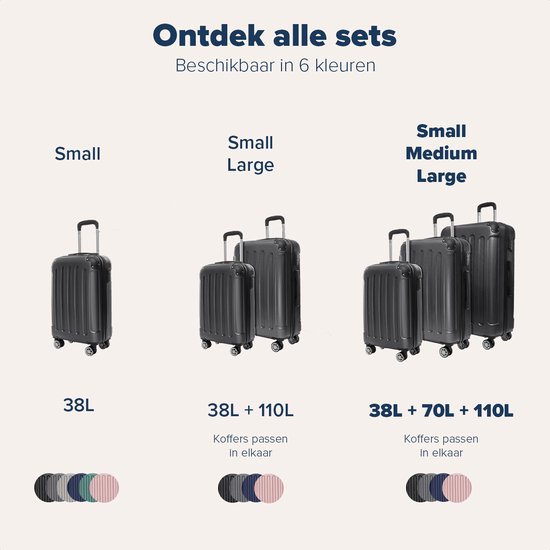 Ensemble valise TRVLMORE - 3 pièces - 38L (bagage à main) + 70L + 110L - Zwart