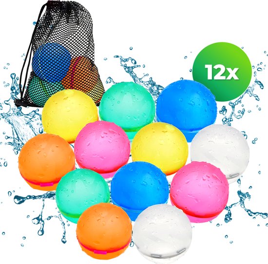Lighted Lifestyle™| 12 stuks herbruikbare waterballonnen - Zelfsluitende waterbal - Hervulbare waterballonnen - Waterspeelgoed - Inclusief opbergzakje