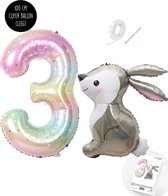 Snoes - Panpan Ensemble de ballons de Basis XXL Ballon numéroté Rainbow Gradient Star Sparkling Nude 3 - Sweet Rabbit + Number Ballon 3 Years - Hélium Convient