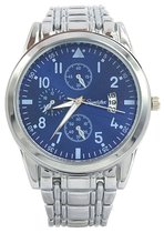 Horloge - Kast 40 mm - Metaal - Zilverkleurig en Blauw