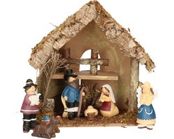 Crèche enfant complète avec 7x crèches -30 x 18 x 26 cm - bois/polyrésine