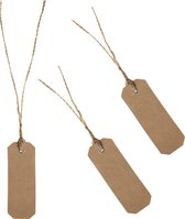 Santex cadeaulabels kraft met touw - set 120x stuks - bruin/naturel - 3 x 8 cm - naam tags