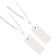 Santex cadeaulabels met lintje - set 24x stuks - wit - 3 x 7 cm - naam tags
