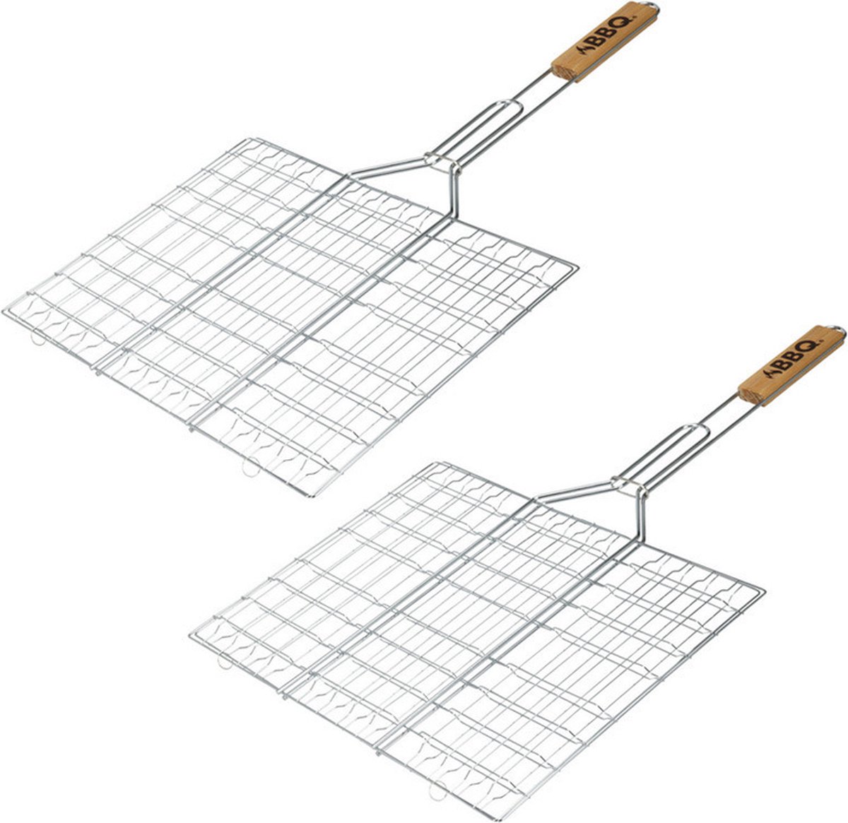 BBQ collection Barbecue rooster - 2x - klem grill - metaal/hout - L65 x B41 x H2 cm - vlees/vis/groente