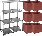 5Five Kastmandjes/opberg manden - bordeaux rood - 6x stuks van 29L - Metalen rekje is 68 x 98 cm