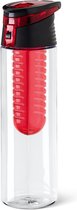 Waterfles/sportfles/drinkfles Waterprofs - transparant/rood - kunststof - 740 ml - met fruit filter