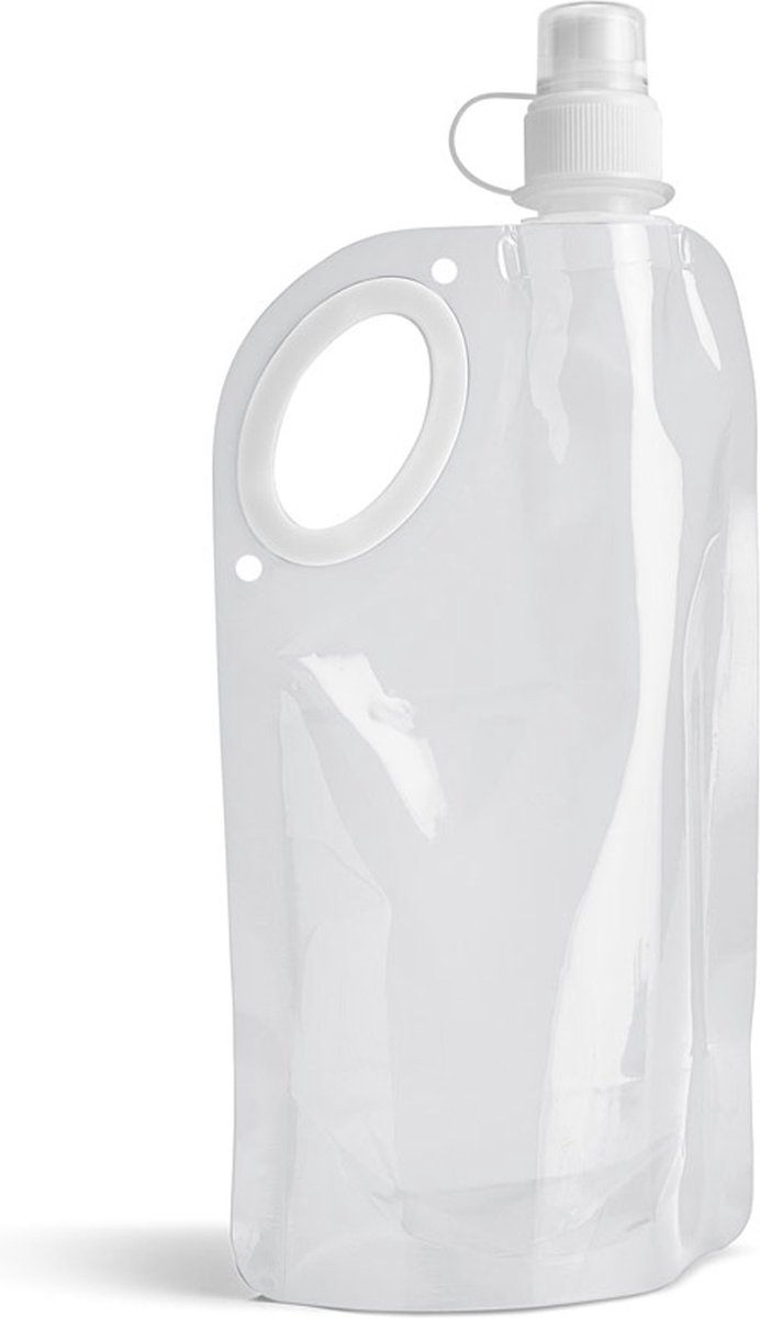 Waterfles/drinkfles/sportbidon opvouwbaar - wit - kunststof - 770 ml - schroefdop - waterzak