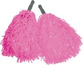 Cheerballs/pompoms - set van 2x - roze - met franjes en stick handgreep - 25 cm - voor kinderen