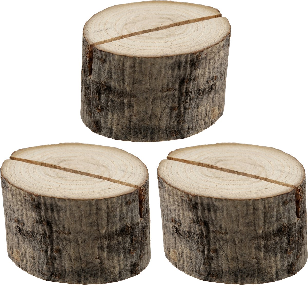 Santex naamkaart/plaatskaart houders - boomschijf - Bruiloft - 6x stuks - 4 cm - hout