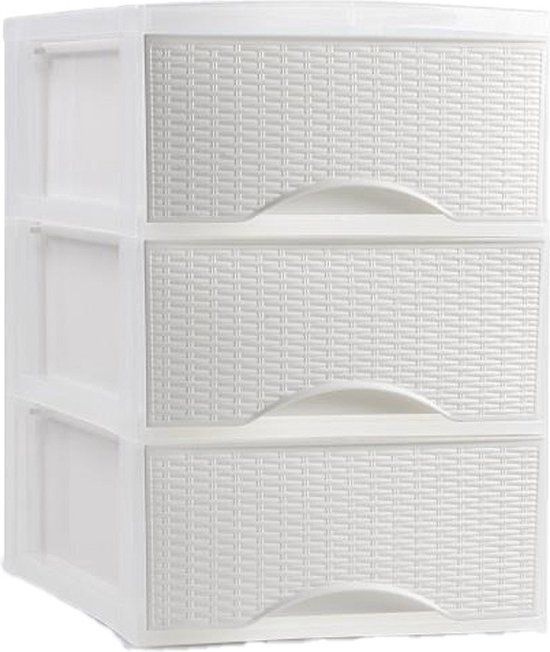 Plasticforte Meuble à tiroirs organisateur de bureau à domicile - 26 x 37 x 37 cm - Plastique - Wit - 3 tiroirs