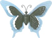 Mega Collections tuin/schutting decoratie vlinder - metaal - blauw - 36 x 27 cm