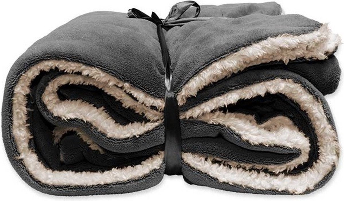 Unique Living Pluche plaid/deken Lars - antraciet grijs - polyester - 150 x 200 cm