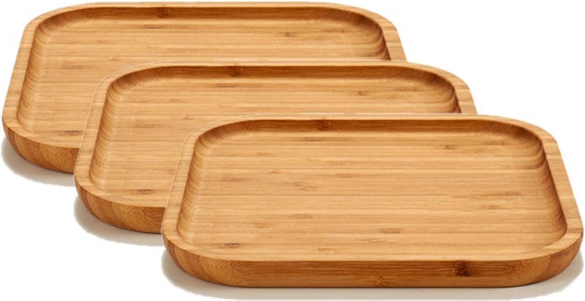 6x stuks bamboe houten broodplanken/serveerplanken vierkant 20 cm - Dienbladen van hout