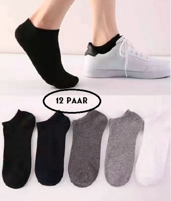 12paar- Blackswallow - Sneaker Sokken Geparfumeerd - Katoen - Multipack Unisex - Zwart/Grijs/Blauw - 43/46