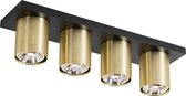 QAZQA tubo - Moderne Plafondspot | Spotje | Opbouwspot - 4 lichts - L 48 cm - Zwart Goud - Woonkamer | Slaapkamer | Keuken