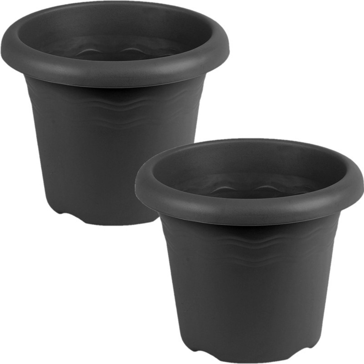 Hega Hogar Plantenbak - 2x - antraciet - kunststof - D16 x H12 cm - Plantenbakken/bloembakken voor buiten