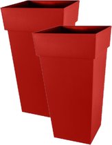 2x stuks bloempotten Toscane vierkant kunststof rood L43 x B43 x H80 cm - 98 liter - Potten/plantenpotten