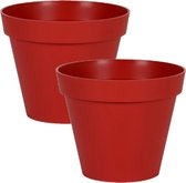 3x stuks bloempotten Toscane kunststof rood D30 x H26 cm - 10 liter - Potten/plantenpotten