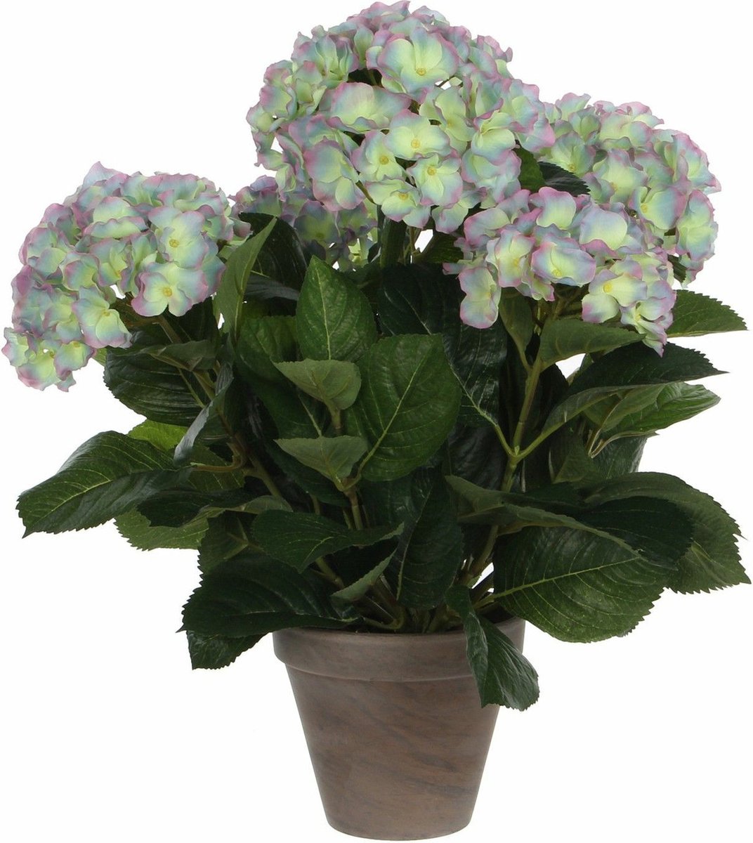 Mica Decorations Kunstplant Hortensia - groen/paars - 45 cm - in pot - Kunstplanten/nepplanten