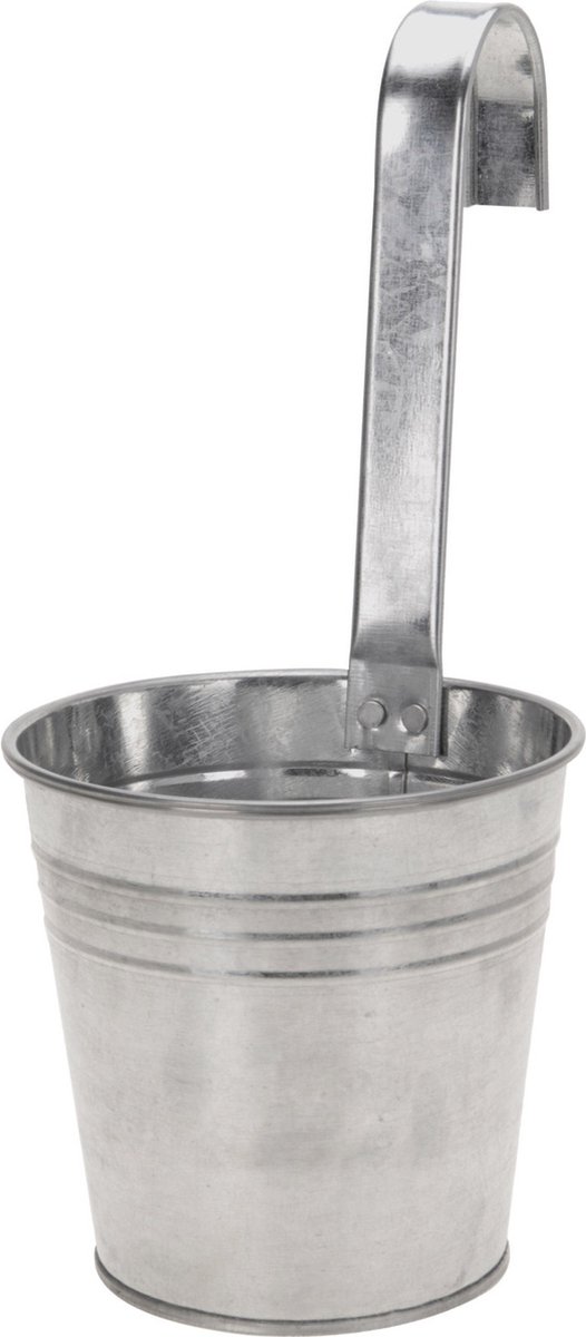 Bloempot/plantenbak zinken emmertje met ophanghaak 21 x 13 x 29 cm - Balkon/schutting plantenpot