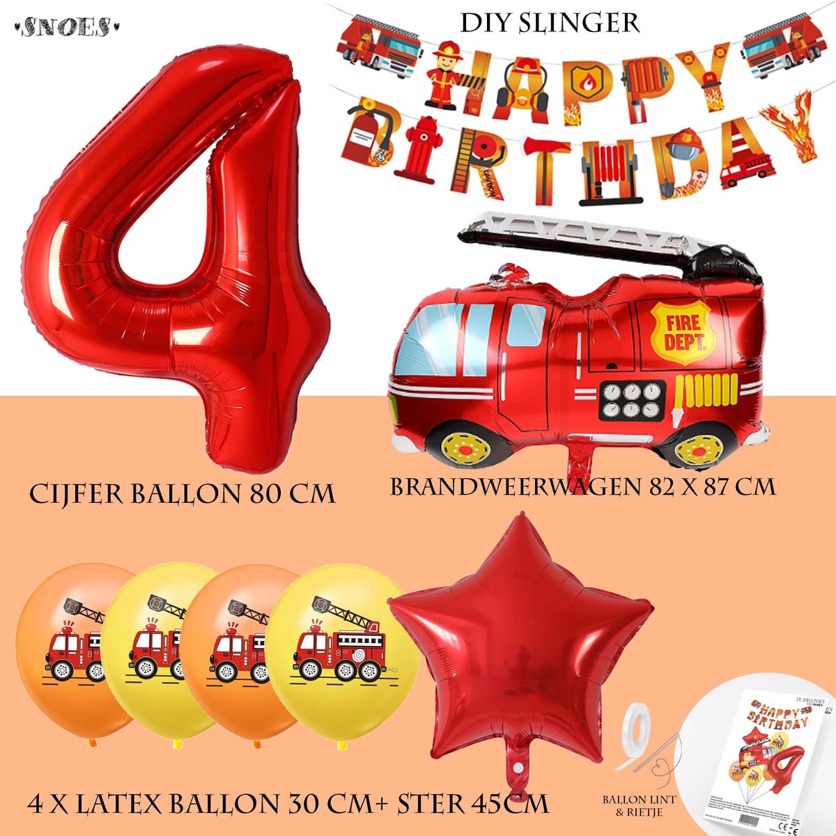 Cijfer Ballon 4 Jaar Pluspakket Brandweer Ballonnen Happy Birthday Slinger Helium 