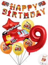 Cijfer ballon 9 jaar Pluspakket Brandweer Ballonnen -Happy Birthday Slinger - Helium Ballon - Snoes