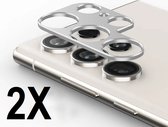 Screenz® - Camera lens protector geschikt voor Samsung Galaxy S23 Ultra - Screenprotector - Beschermglas - Glasplaatje geschikt voor S23 Ultra - Metal Look - zilver- 2 stuks